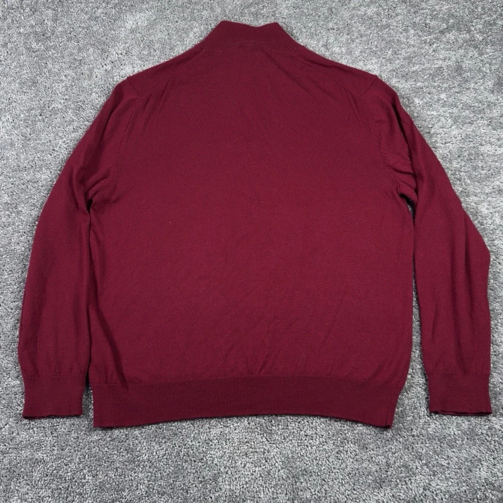 Jos A Bank Sweater Mens XL Burgundy 1/4 Zip 100% Merino Wool Traveler Preppy